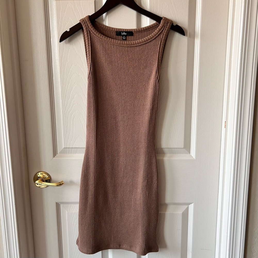 Lulu's Ribbed Brown Mine Tank Top Dress, Small